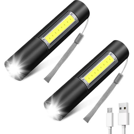 Mini Lampe de Poche, 2 PCS Lampe Torche LED Rechargeable, Mise au Point Réglable, avec 3 Modes d'éclairage, 300 Lumens, étanche, pour Camping Randonnée Urgence Inspection Réparation (1/5)