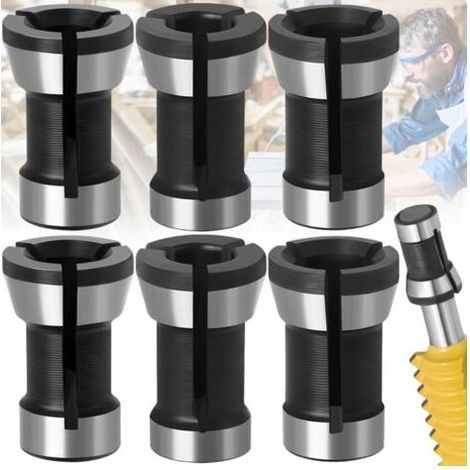 Tête de mandrin HSS 6 pièces – Adaptateur pour défonceuse et affleureuse – Tailles 6/6.35/8mm – Acier rapide pour coupe précise (1/5)