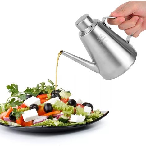 Bouteille D'huile en Acier Inoxydable 460 ml Huile D'olive Vinaigre Sauce Distributeur Conteneur Longue Bouche Théière Assaisonnement Bouilloire Filtrant les Résidus D'huile Peut (1/5)