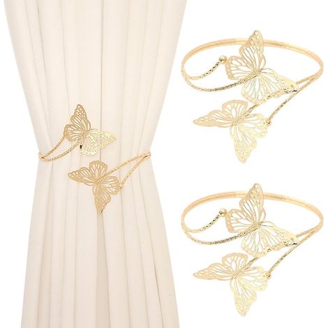 Dekorativer Gardinenhalter, dekorativer Schmetterlings-Gardinenclip, Blumen- und Schmetterlingsmuster, Gold