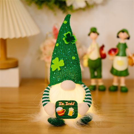 Gnome - 43 Cm - Décoration Festive Pour Saint-Patrick - Chapeau Vert - Motif Trèfle - Pour Intérieur Table Et Étagère - 1 Pièce (1/5)
