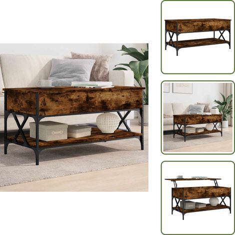 The Living Store Table basse chêne fumé 100x50x50 cm bois d'ingénierie et métal - Table Basse Design - Table Basse Élégamte - Table Basse Rangement - Table Basse Convertible - Meuble Salon (1/5)