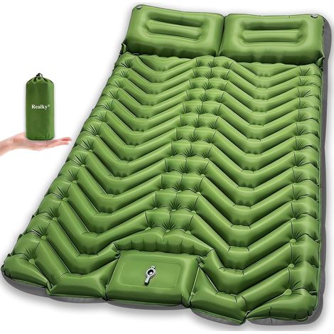 Matelas de camping gonflable pour 2 personnes, ultra léger, compact, épais, pour dormir, plage, extérieur, avec pompe à pied, étanche, double matelas de couchage de randonnée (1/5)