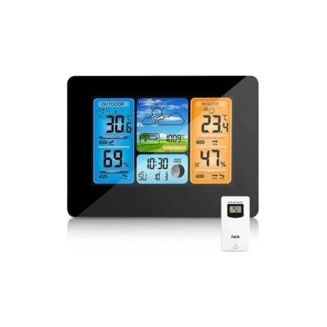 BUNTHAUS Station météo sans Fil Horloge de météo ,colorée numérique avec capteur extérieur ,Thermomètre extérieur intérieur avec Date Température Humidité Baromètre Alarme Phase de la Lune Horloge mét
