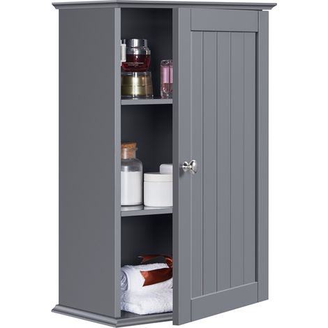 Yaheetech Mobile da Bagno Mobiletto Pensile da Parete Multiuso Armadietto Sospeso Mobile da Muro Salvaspazio Scuro Grigio