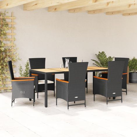7-tlg. Garten-Essgruppe mit Kissen Schwarz Poly Rattan vidaXL (1/5)