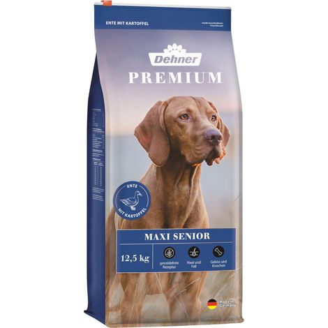 Dehner Cibo per cani Maxi Senior, cibo secco senza cereali, per cani anziani di grandi razze, anatra, agnello, patata, 12,5 kg (1/4)