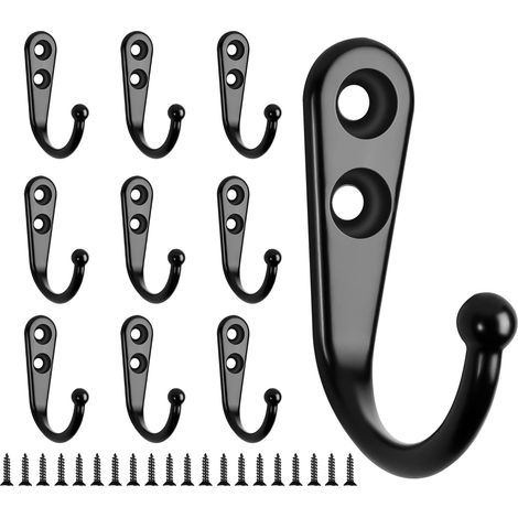 Juego de 10 ganchos de rosca, aleación de zinc, alta resistencia, negro mate, para baño, dormitorio, vestidor. (1/5)