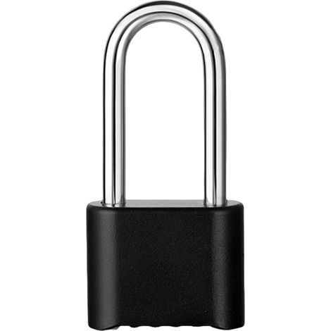 Robust, multifunctional, secure zinc alloy combination lock for indoor and outdoor use, long beam, black (1/5)