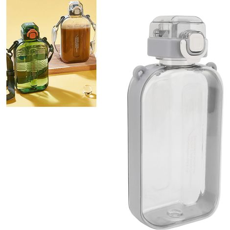 750-ml-Flachbecher mit Tragegurt, Sport-Trinkflasche, Kunststoffbecher zum direkten Trinken, grau (1/5)