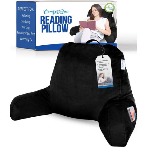 Coussin de lecture pour lit adulte, coussin de dossier avec accoudoirs, poches et housse lavable peut être utilisé comme oreiller de lit pour s'asseoir au lit pour le repos ou soulager les (1/5)
