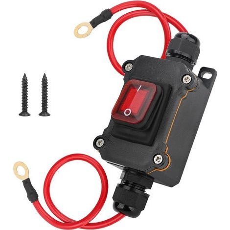 Interrupteur à Bascule Étanche en Ligne, 12-24 V CC DPST, Marche/Arrêt, avec Voyant Rouge et Câble de 10 AWG pour Extérieur. (1/2)