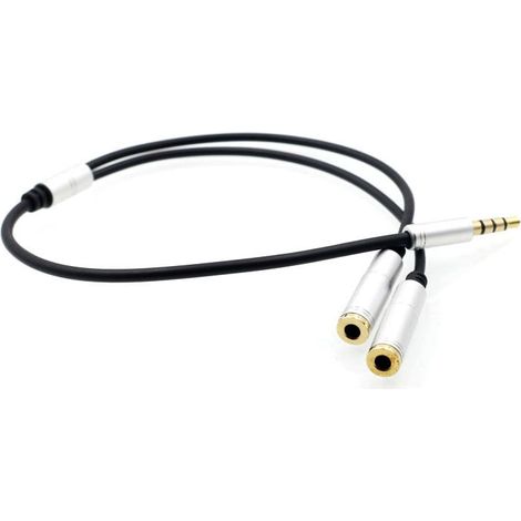 3,5-mm-Metall-Audiokabel, 1 auf 2, Audiokabel für Paare, 4-poliges Verlängerungskabel, 3,5-mm-Stecker auf 2 runde Buchsen (1/2)