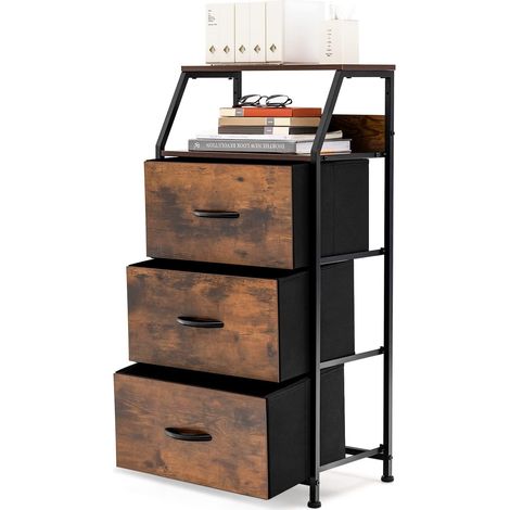 COSTWAY Cassettiera con 3 Cassetti Rimovibili, Ripiano Superiore e Struttura Solida in Acciaio, Mobile con Cassetti per Camera da Letto Soggiorno e Studio, 45 x 29,5 x 92 cm