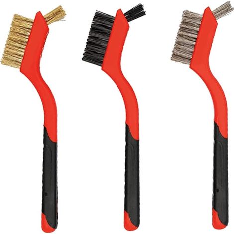 Lot de 3 brosses métalliques multifonctions en acier inoxydable et poils en nylon pour enlever la rouille, nettoyer les joints et nettoyer les grilles de barbecue (1/5)