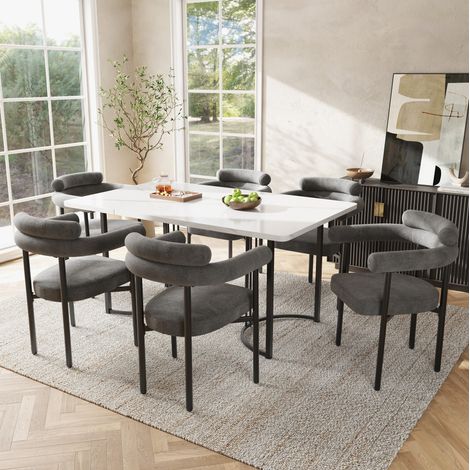 Juego de 6 sillas de comedor, tela efecto ante gris oscuro, estructura de hierro OKMYHOME (1/5)