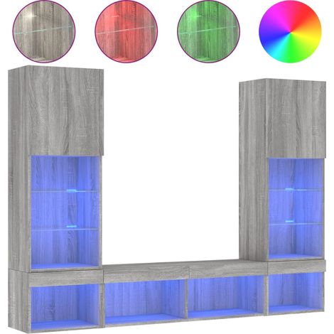 Maison Exclusive - 5-tlg. Wohnwand mit LED-Beleuchtung Grau Sonom (1/5)