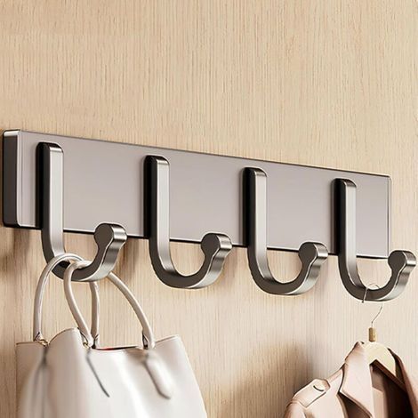 Patère murale, crochets muraux de style champêtre pour suspendre des vêtements, support à crochets en alliage d'aluminium (gris, 29,7 cm/11,6 po) (1/4)