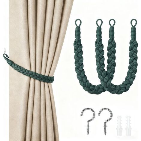 Confezione da 2 nastri per tende,corda per tende da 60 cm con fibbia,nastri per tende intrecciati a mano,nastri per tende ritorti (1/5)