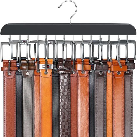 CCYKXA Belt Hanger for Closet Max 42 Belts, Belt Organizer, Closet Accessories with 14 Hooks, Sturdy Wooden Belt Holder for Closet Organizers and Storage – (1/5)