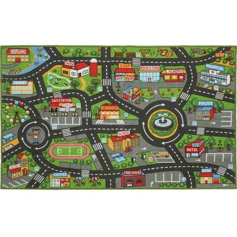 Tapis d'éveil pour bébé, tapis de jeu 160 x 100 x 0,5 cm, couverture antidérapante, motif ville pour chambre d'enfant (1/5)
