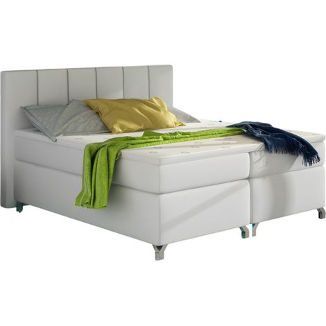 Lit boxspring 160x200 simili cuir blanc Balfor (1/3)