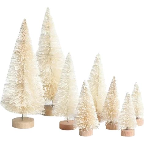 Arbre De Noël Miniature - 8 Pièces - Base En Bois - Décoration De Bureau Et Table - Vert Bleu Blanc Or - 20 x 10 x 8 cm (1/4)
