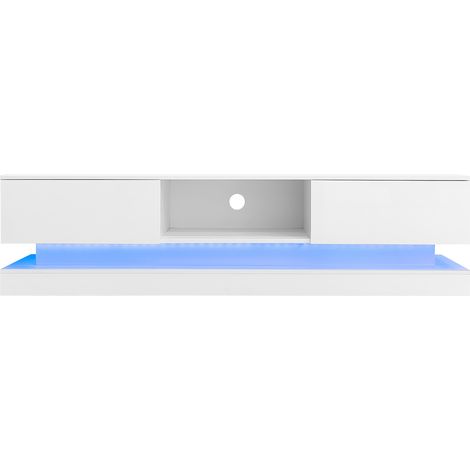 GagaMeuble TV blanc 160 cm LED, 2 tiroirs, anti-basculement (1/5)
