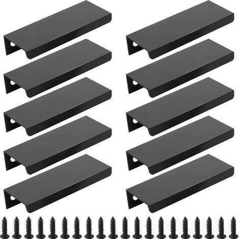 Juego de 10 tiradores ocultos para cajones, de aluminio negro, 1 mm de grosor, diseño moderno, para armarios y cajones. (1/5)