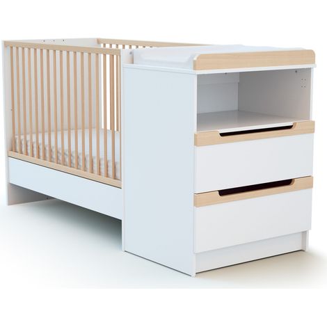 Les Tendances – Lit évolutif bébé 60x120 cm en bois hêtre et blanc – Commode à langer avec plan amovible – Design scandinave – Conforme EN 716-1 (1/9)