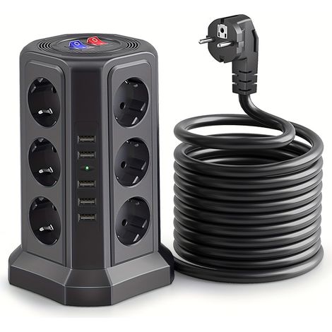 Turm-Verlängerungskabel mit USB-Anschlüssen (1,8 m) und 18-W-USB-C-Schnellladegerät, 5 USB-Anschlüsse und 12-fach-Turm-Verlängerungskabel mit Überspannungsschutz (1/5)