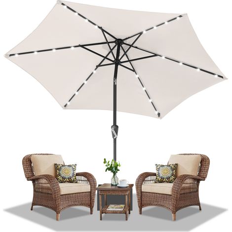 Jopassy Ø2.7m ombrellone parasole UV40+ giardino ombrellone solare con manovella e LED rotondo,Beige (1/5)