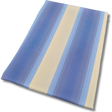 Voile d'ombrage rayé beige bleu œillets franges 145 x 290 cm (1/5)