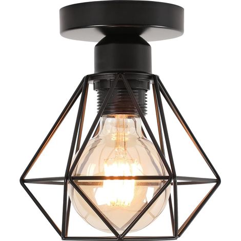 COMELY Lampadario Vintage Industriale, Portalampada E27, Gabbia in Metallo Retro,Ideale per Soggiorno, Cucina, Camera da Letto, Bar, Café - 1 Pezzo - Nero - Diametro 16 cm - Lampadina Non Inclusa (1/5)
