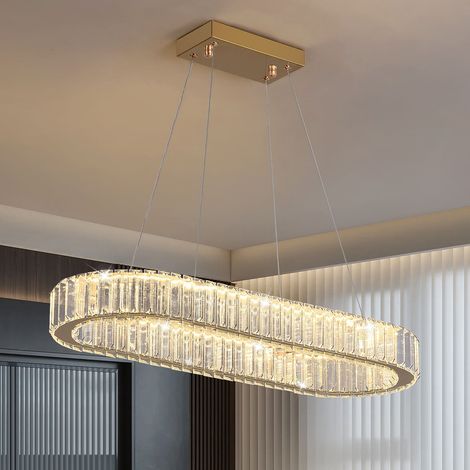 Plafonnier LED cristal acier inoxydable doré, 60W, télécommande, L70x25cm (1/5)