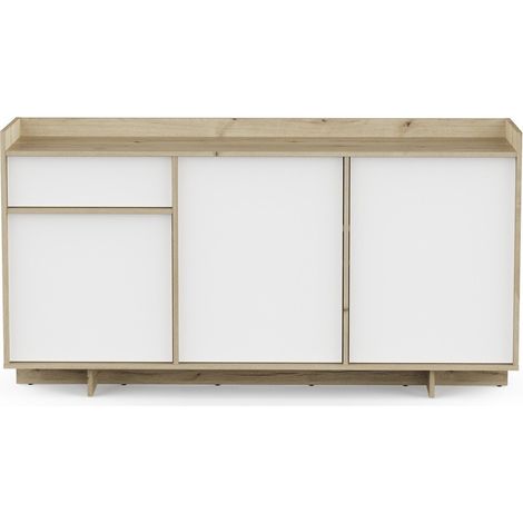 CALICOSY - Buffet 3 portes et 1 tiroir décor chêne royal et blanc L157 cm - LEAD (1/5)