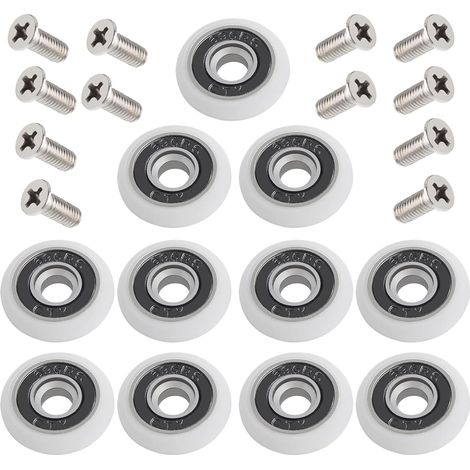 12 Pièces Roulette Porte De Douche Roue, Roulette Porte Coulissante, Roulette Porte Coulissante Douche, Roulette Porte, Avec Des Vis, Pour Coulissante De Douche, Blanche, 23mm (1/5)