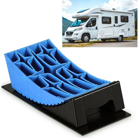 Jiubiaz Cunei di appoggio per camper  Set di cunei di appoggio da 13,5 t con 2 cunei quadrati, 2 cunei di appoggio, 1 tappetino in gomma, 1 livella a bolla per camper e roulotte
