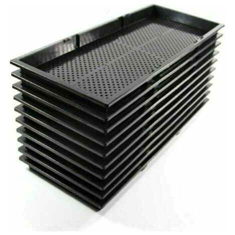 Lot de 10 plateaux de culture en plastique noir – 56 x 24 x 3 cm – Réutilisables avec trous de drainage pour hydroponie – Semis et boutures