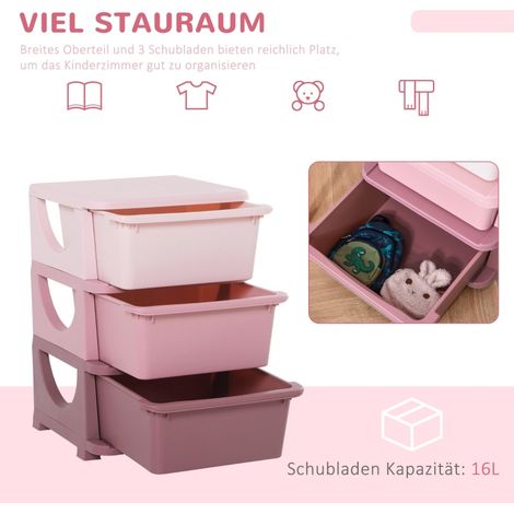 Rangement jouets 3 étages, commode chambre enfant, petit meuble à tiroirs pour enfants, rose (1/5)