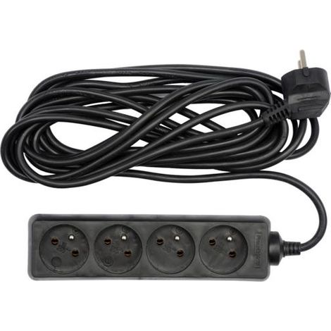 Cable de extensión Vorel 72622 con conexión a tierra, 5m, 4 enchufes, ideal para hogar y oficina, seguro y resistente, diseño compacto, color negro, práctico y eficiente