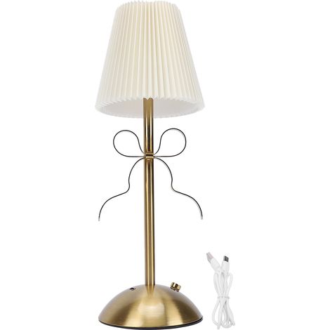 Lampe de table à nœud, mignonne et décorative, lampe de bureau LED rechargeable avec abat-jour en tissu pour maison, hôtel, jaune