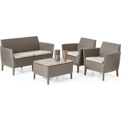 Dmora set Salotto da Esterno Butera Grigio Tortora 3 Posti un Tavolino, Salottino Outdoor