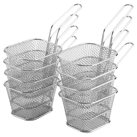 Lot de 8 mini paniers à friture en acier inoxydable pour frites, présentation des aliments, passoire, ustensiles pour pommes de terre (1/5)