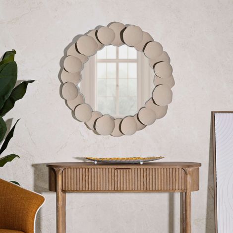 Specchio Dakate, Cornice Effetto Pietra, Forma Rotondo, Tipologia a Parete, 85x85h cm Beige (1/5)