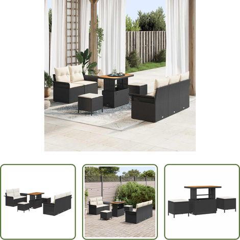 vidaXL Mobilier extérieur - Ensemble de canapé de jardin avec coussin 8 pcs Noir polyrotin (1/5)