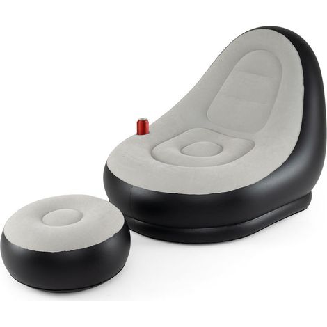 Fauteuil Gonflable avec Pouf Canapé de Relaxation Confortable Flocage PVC avec Porte-Gobelet pour Salon et Camping Gris (1/5)