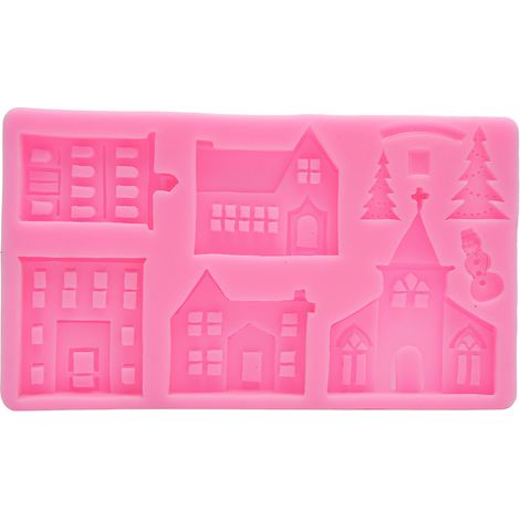 Château de Noël DIY en silicone moule pour gâteau, chocolat, argile décorative, fournitures de cuisine - Rose (1/5)