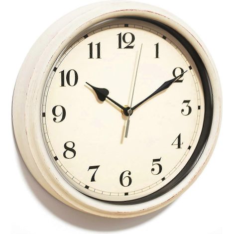 Horloge murale silencieuse de style rustique campagnard de 28 cm (11 pouces), blanche, décorative pour la cuisine et le salon. (1/5)