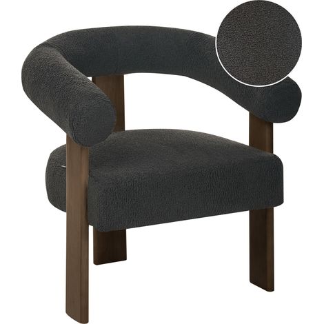Sillón retro salón tapizado de bouclé patas de madera negro y marrón oscuro Ilbro (1/5)